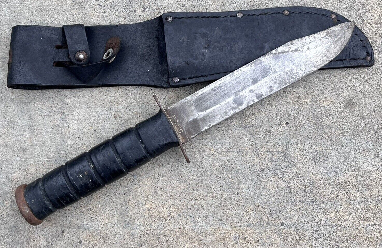 Vintage Ka-Bar Fixed Blade Knife w/ Leather Sheath USMC Marines Miltary 12\ Vintage Ka-Bar Fixed Blade Knife w/ Leather Sheath USMC Marines Miltary 12\