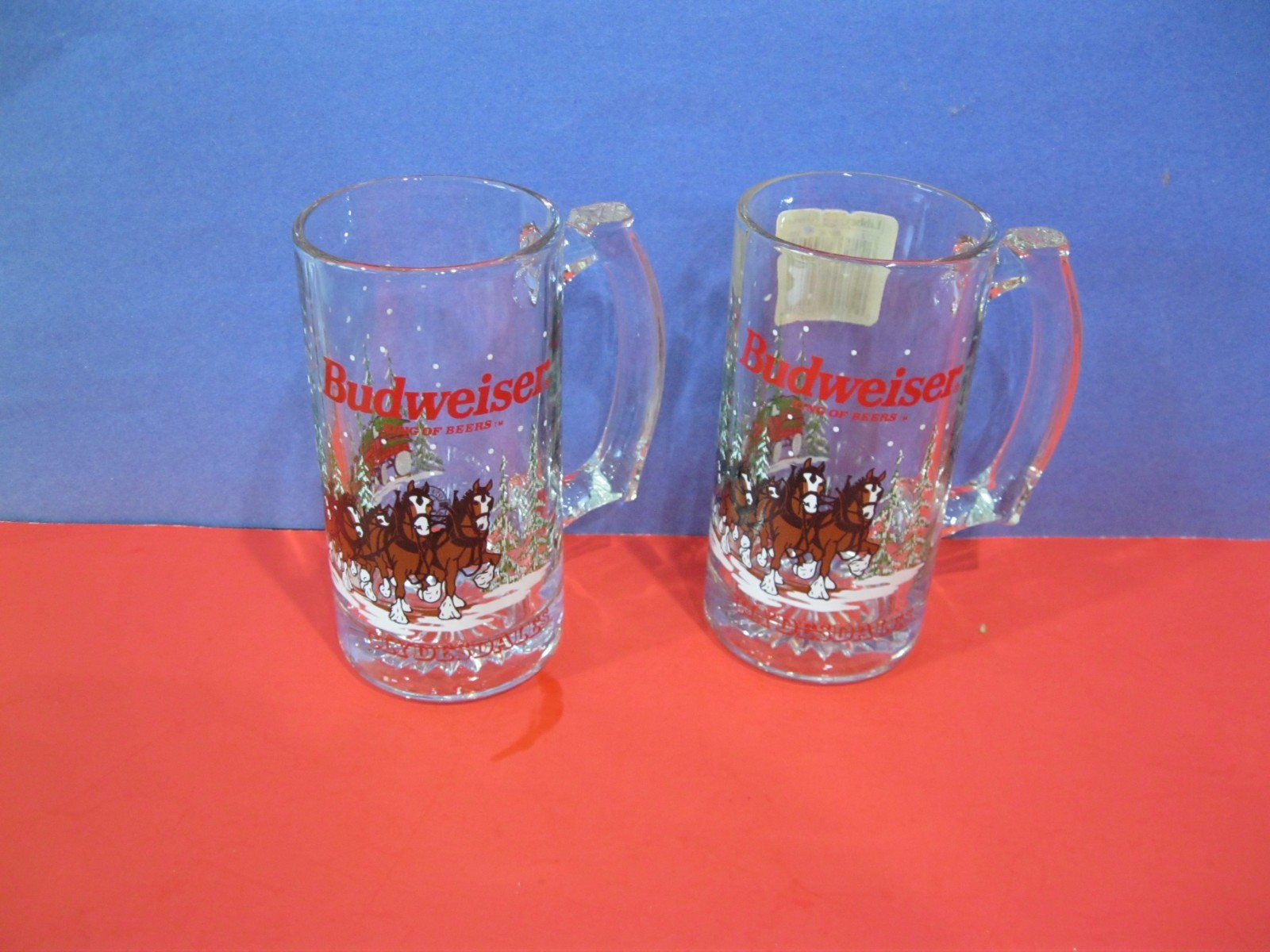 (2) 1996 ANHEUSER-BUSCH CLYDESDALES CHRISTMAS GLASS MUGS (2) 1996 ANHEUSER-BUSCH CLYDESDALES CHRISTMAS GLASS MUGS