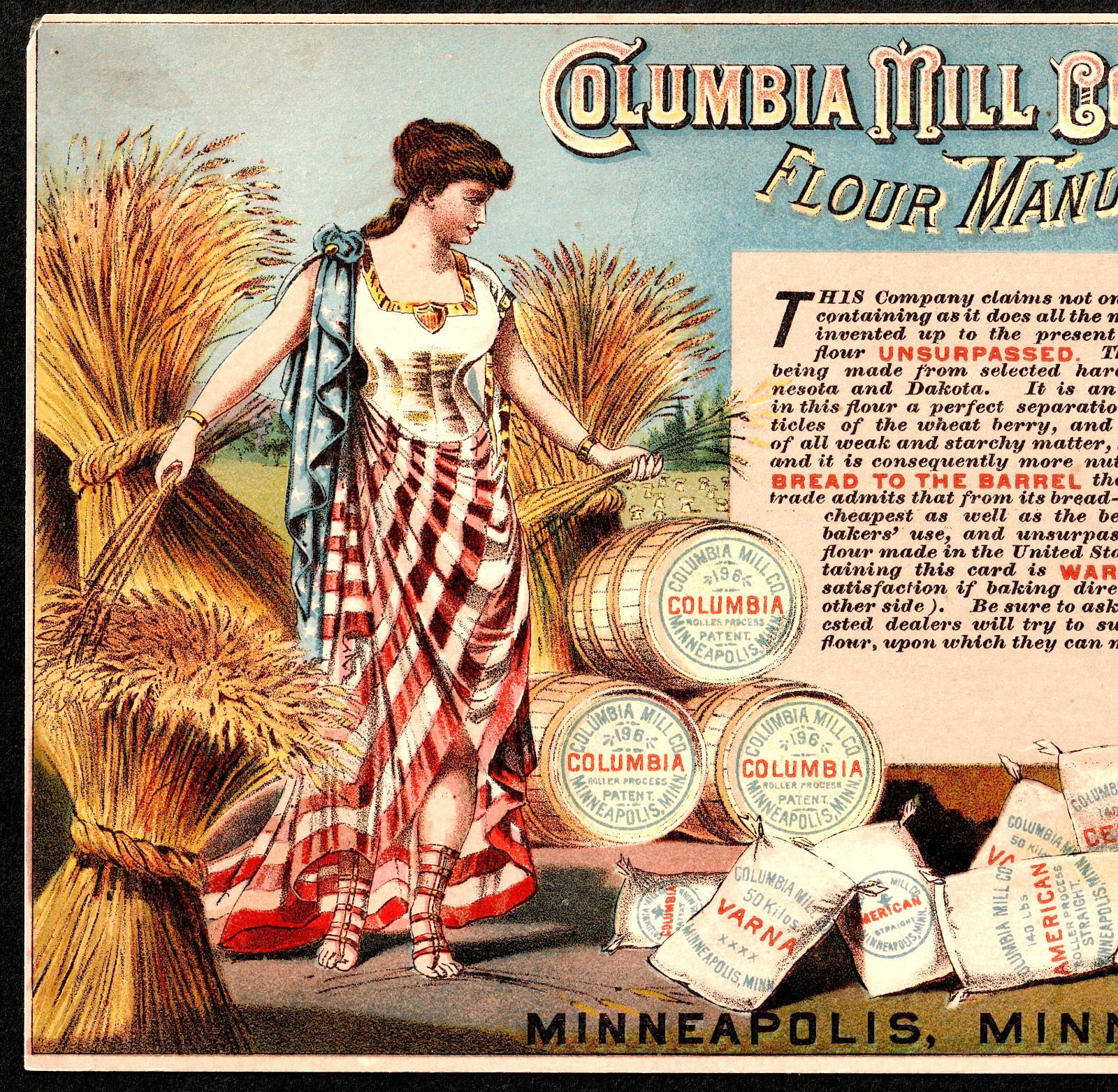 Columbia Mill Co American Flour Minneapolis Patriotic Victorian Trade Card j.US