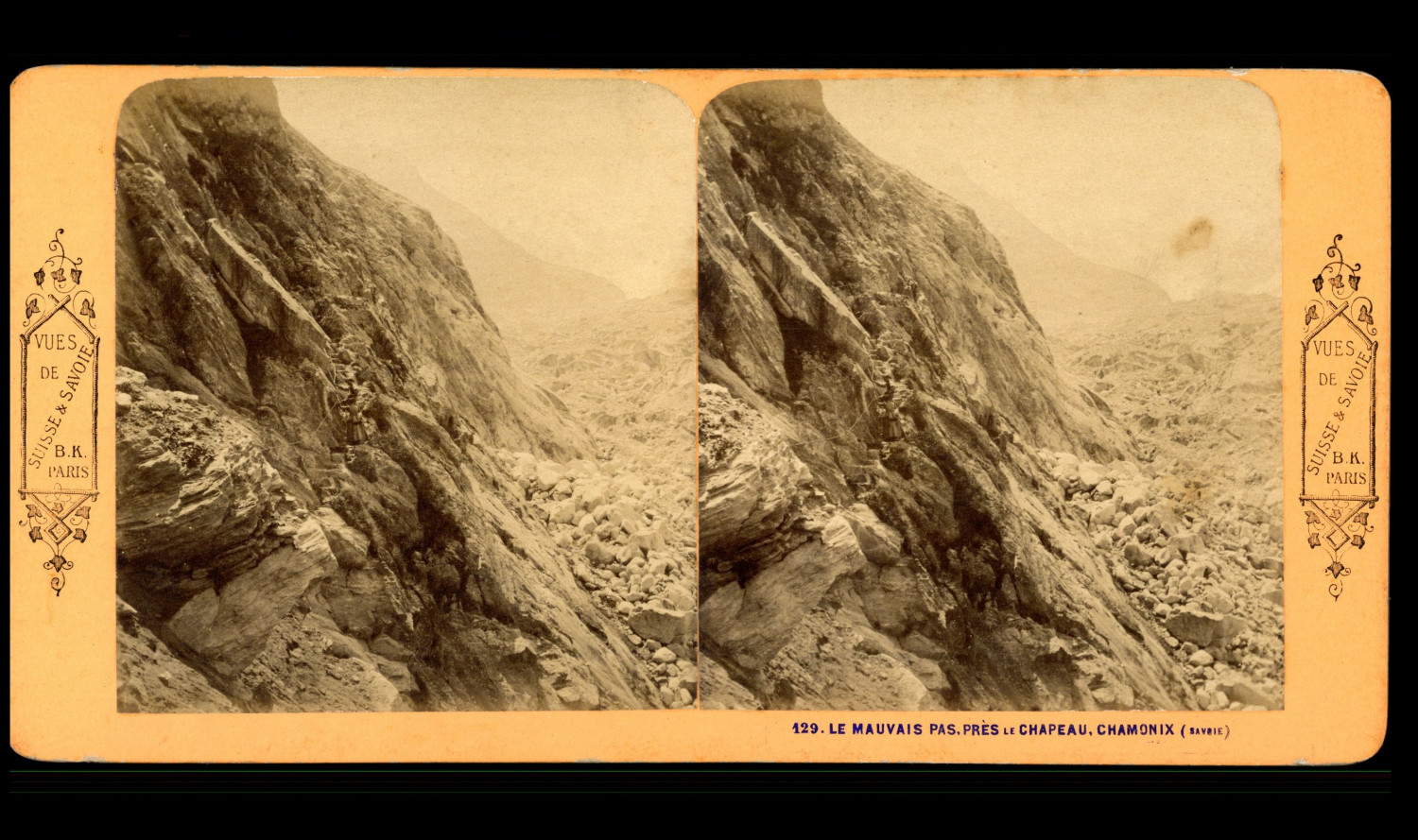 France, Chamonix, Le Chapeau et le Mauvais Pas, ca.1875, stereo print d' France, Chamonix, Le Chapeau et le Mauvais Pas, ca.1875, stereo print d'