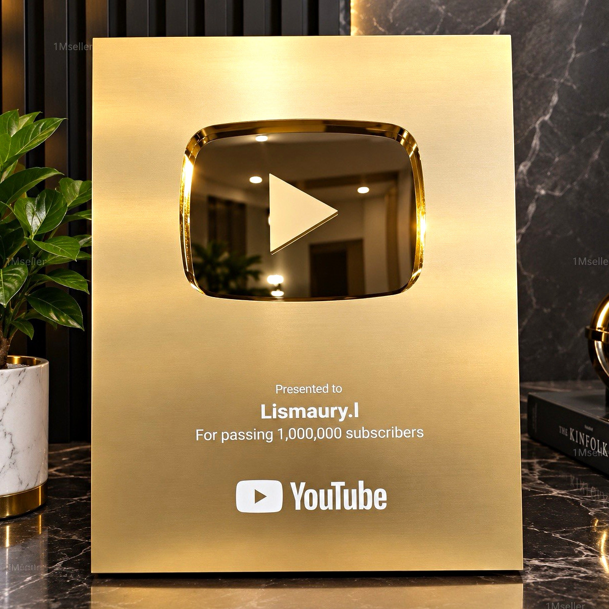 YouTube Gold Play Button Personalized Metal Plaque Wall Mounted Award