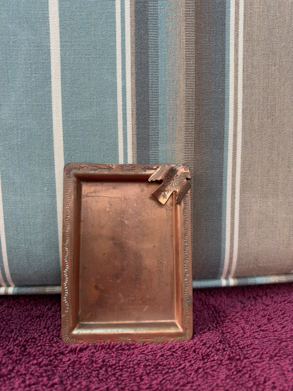 Vtg Harvey Era Native American Navajo Copper Heavy Gauge Tray Dish Ashtray 