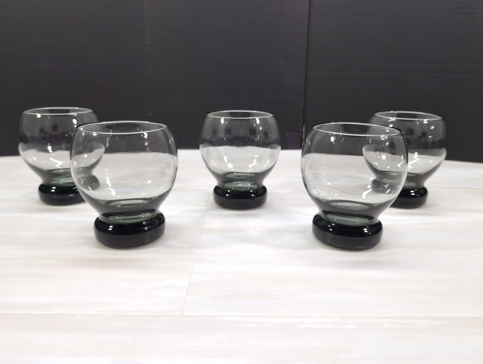 Vtg Set Of 5 MCM Smokey Glass Bubble Glasses Rocks Glasses Barware Cocktail Vtg Set Of 5 MCM Smokey Glass Bubble Glasses Rocks Glasses Barware Cocktail