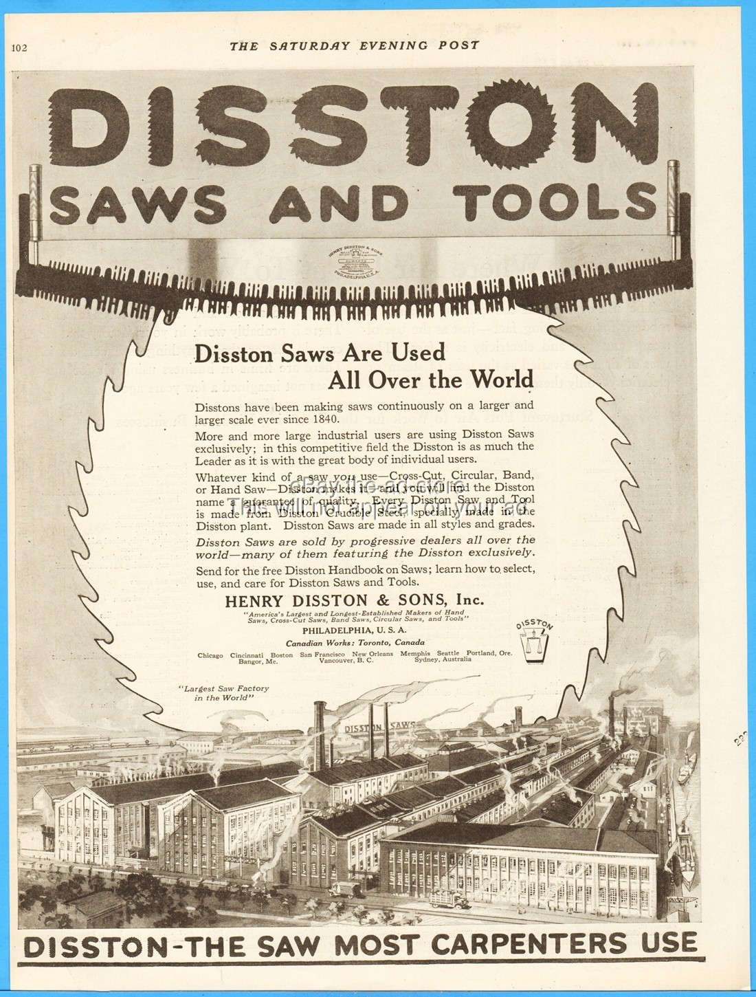 1919 Peck Stow & Wilcox Southington CT Cleveland OH Pexto Tools 100% American Ad