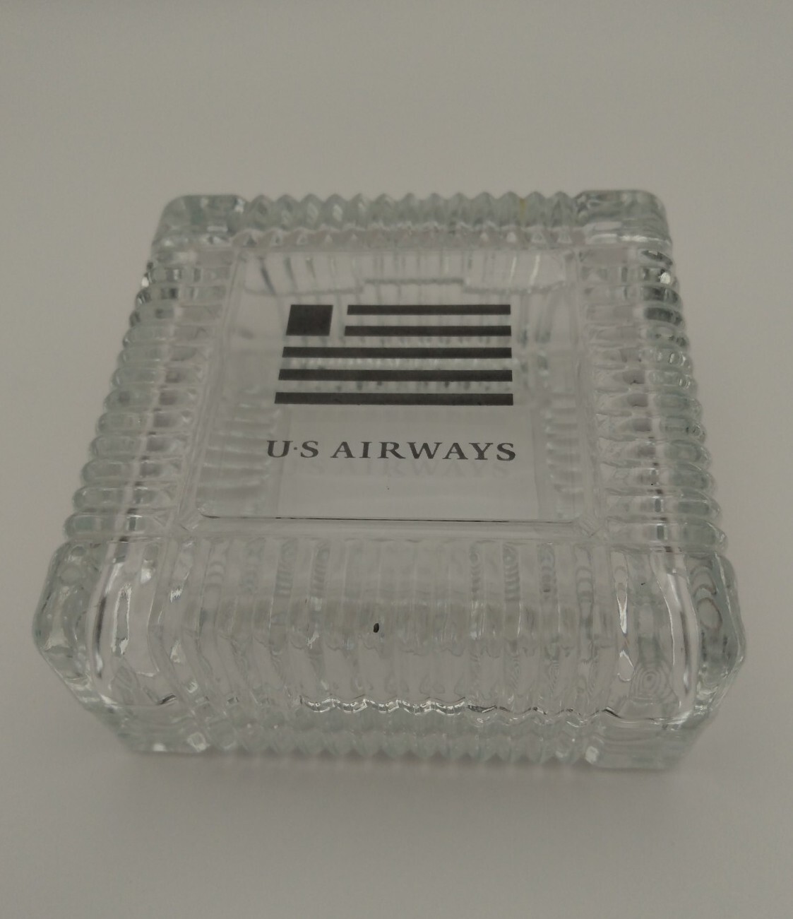 US Airways Glass Trinket Dish Scalloped Edges Flag Logo Vintage 