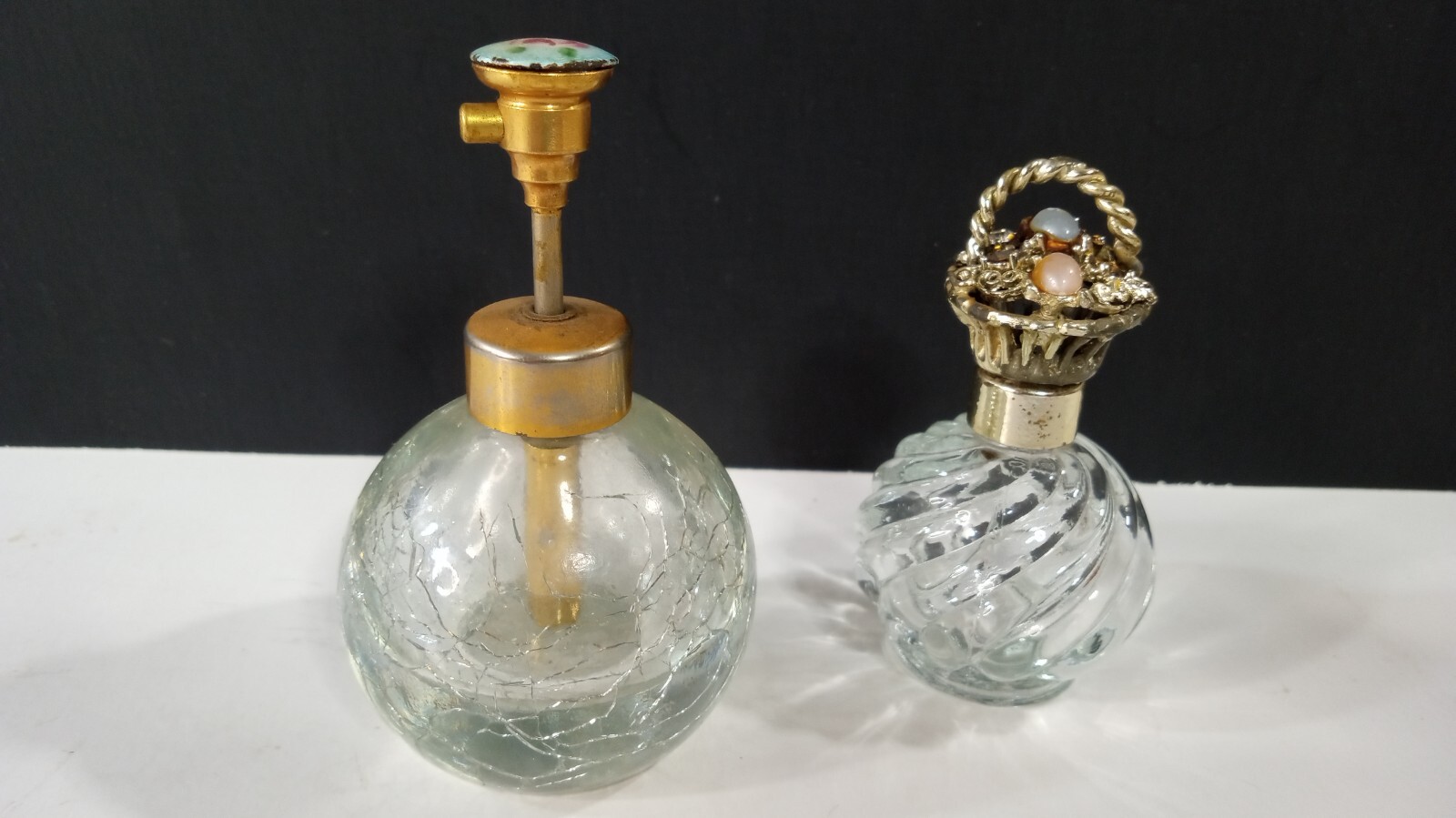 Vintage IRICE NY Glass Perfume Bottles/Clear Ornate & Crackle Mid-century Vintage IRICE NY Glass Perfume Bottles/Clear Ornate & Crackle Mid-century