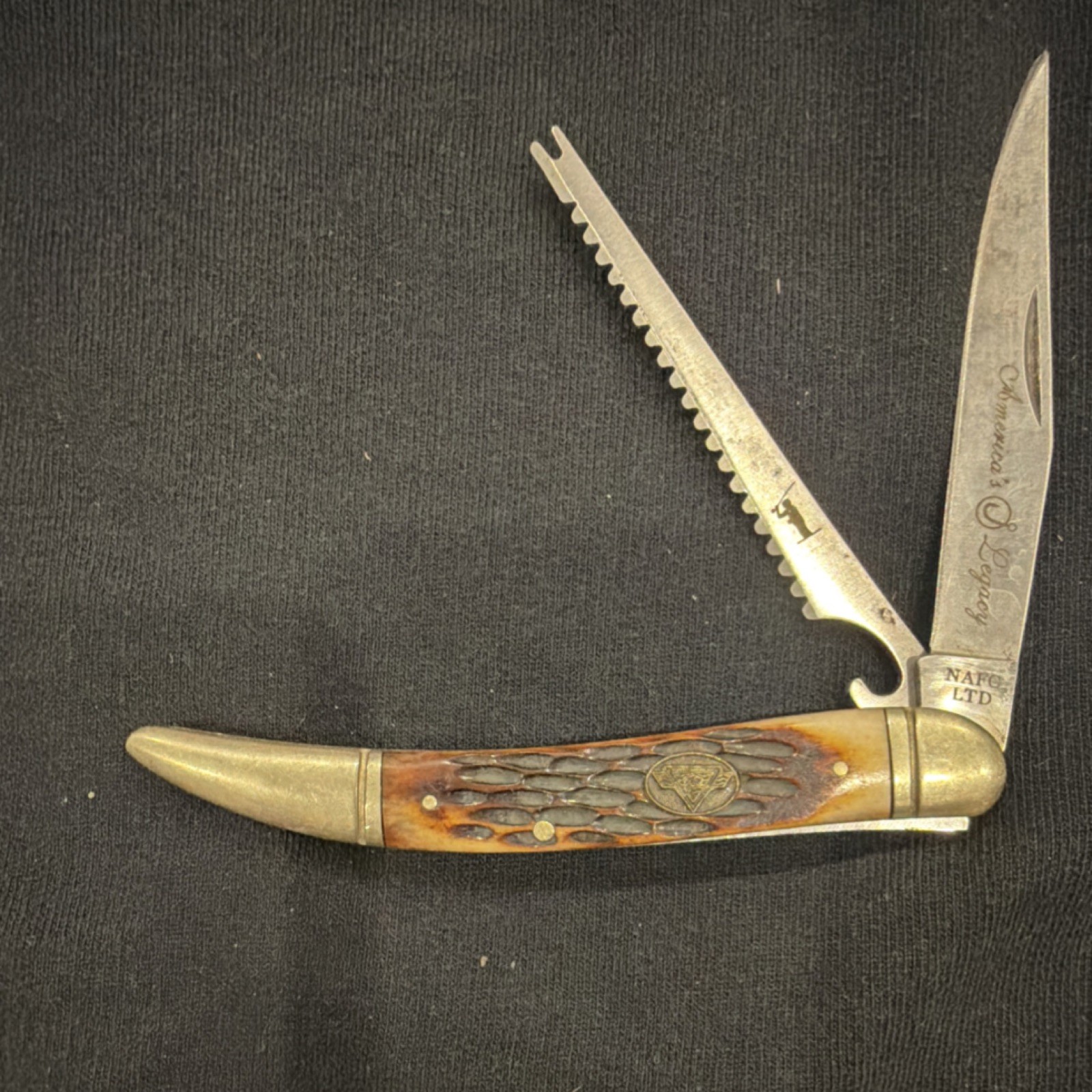 Camillus USA Legend NAFC LTD 2001 Bone 2-Blade Pocketknife Saw Opener