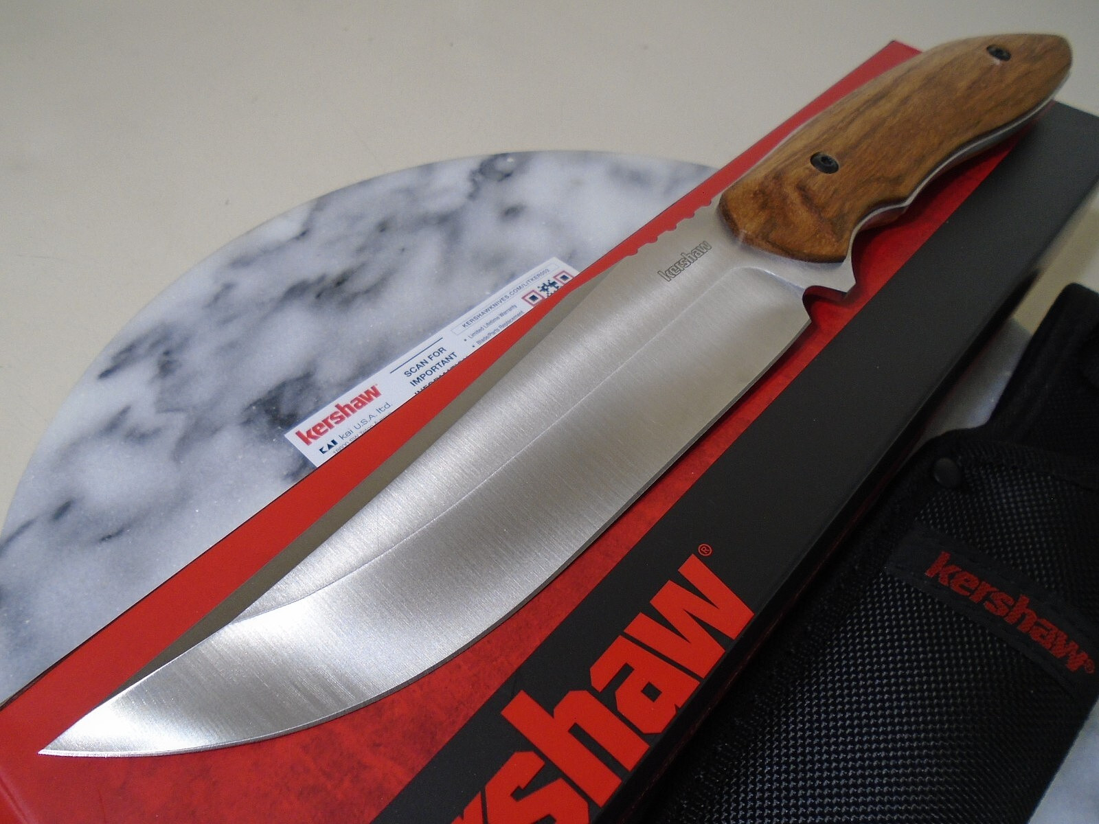 Kershaw Hurdle Full Tang Fixed Blade Bowie Hunter Knife 1418 Wood Handle New Kai Kershaw Hurdle Full Tang Fixed Blade Bowie Hunter Knife 1418 Wood Handle New Kai