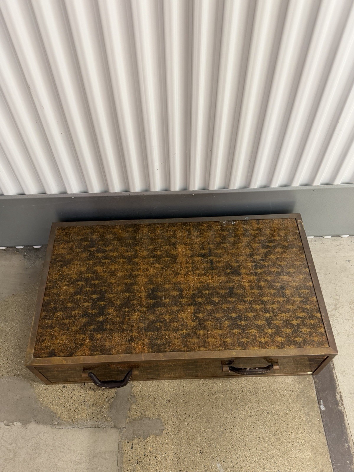 Vintage Sarreid Ltd Brass Clad Bee Pattern Trunk Low Chest Table Spain 1970s