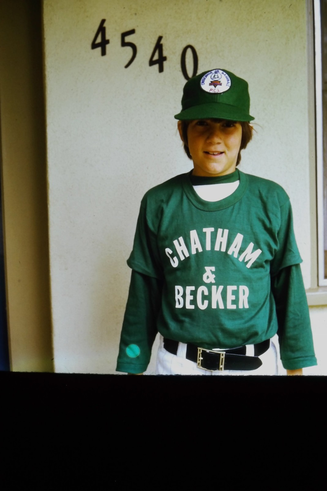 c1970's Kodachrome 35mm Slide, Boy Chatham & Becker Baseball Uniform green gold c1970's Kodachrome 35mm Slide, Boy Chatham & Becker Baseball Uniform green gold