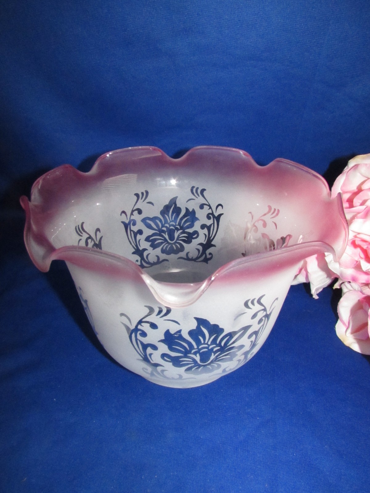 VTG FRENCH VIANNA ACID ETCHED CRANBERRY TO CLEAR GLASS SHADE TULIP SHAPE 5 3/8\