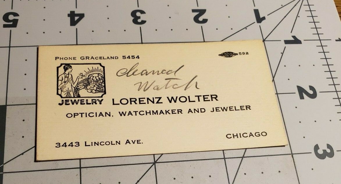1930\'s Lorenz Wolter Optician, Watchmaker, and Jeweler business card, Chicago Il 1930\'s Lorenz Wolter Optician, Watchmaker, and Jeweler business card, Chicago Il