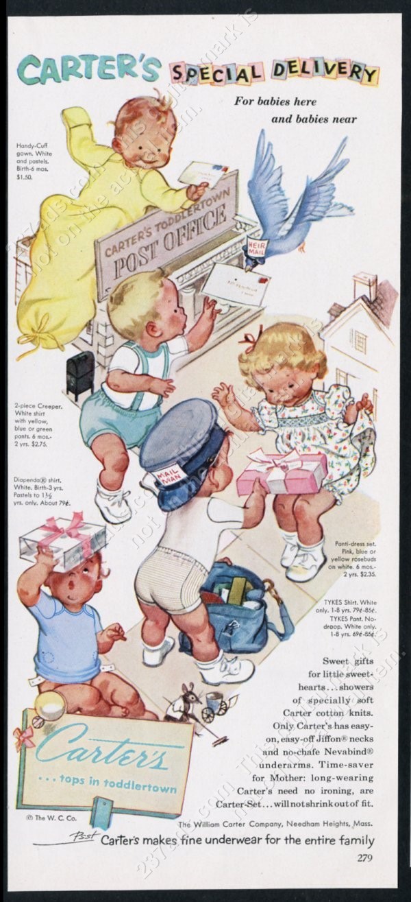 1953 Carter\'s baby toddler clothes really cute art vintage print ad