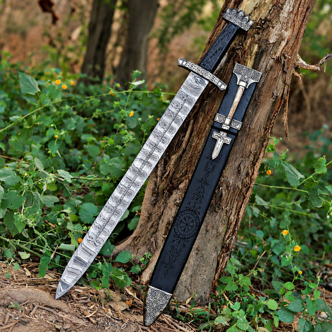 Hand Forged Viking Damascus Steel Sword – Medieval Norse Long Sword Gift for Men Hand Forged Viking Damascus Steel Sword – Medieval Norse Long Sword Gift for Men