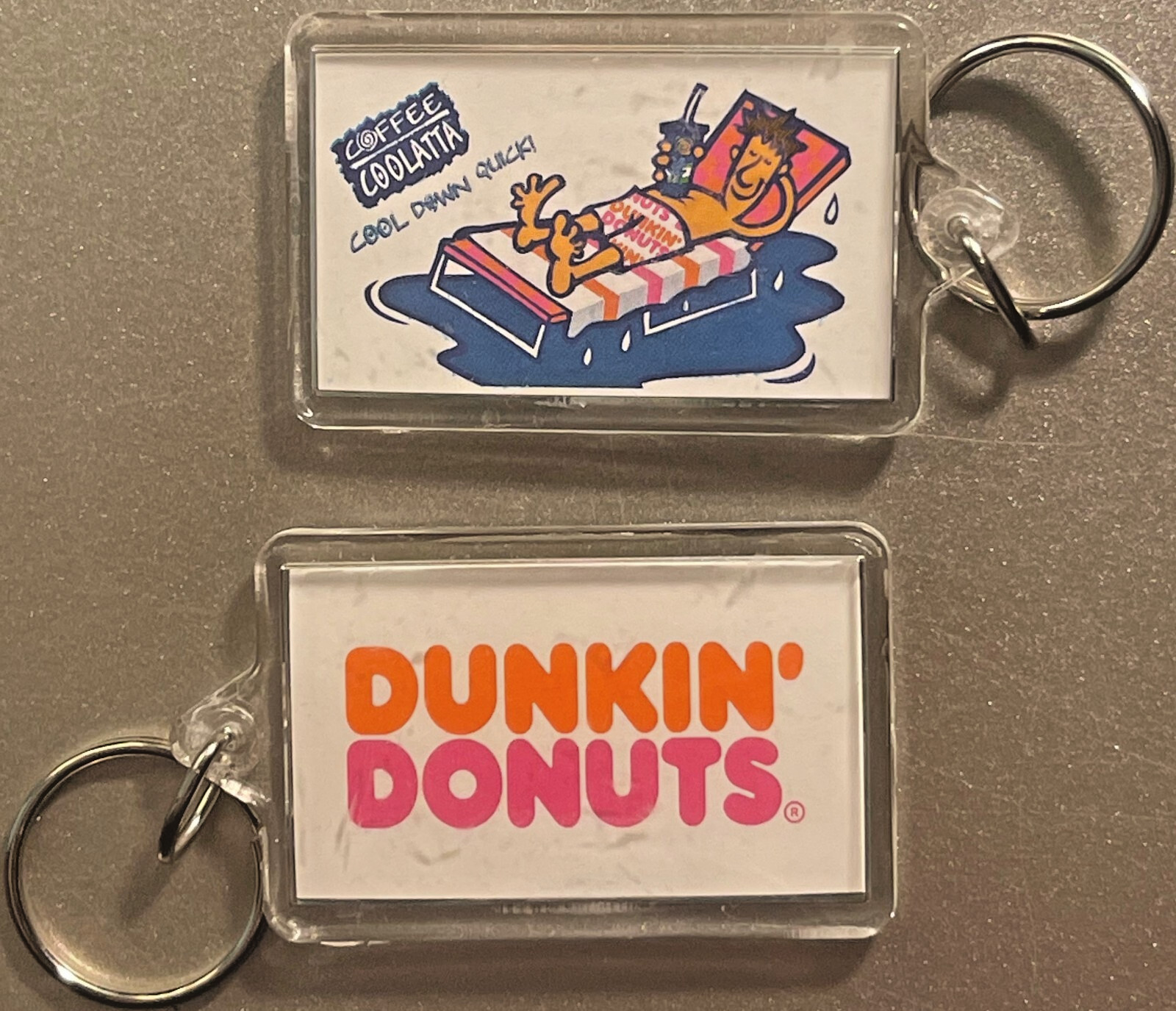Vintage 1990s 🧊 Dunkin' Donuts Coffee Coolatta Keychain NOS Double-Sided Card