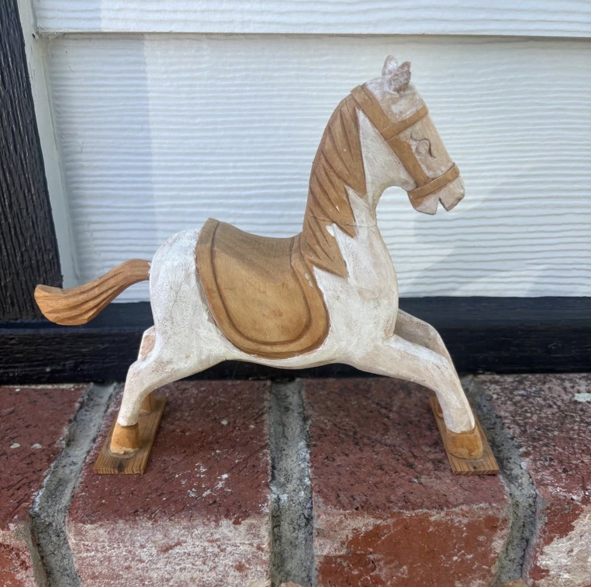 Vintage Hand-Carved Wooden Tabletop Rocking Horse Primitive Folk Art Crafts