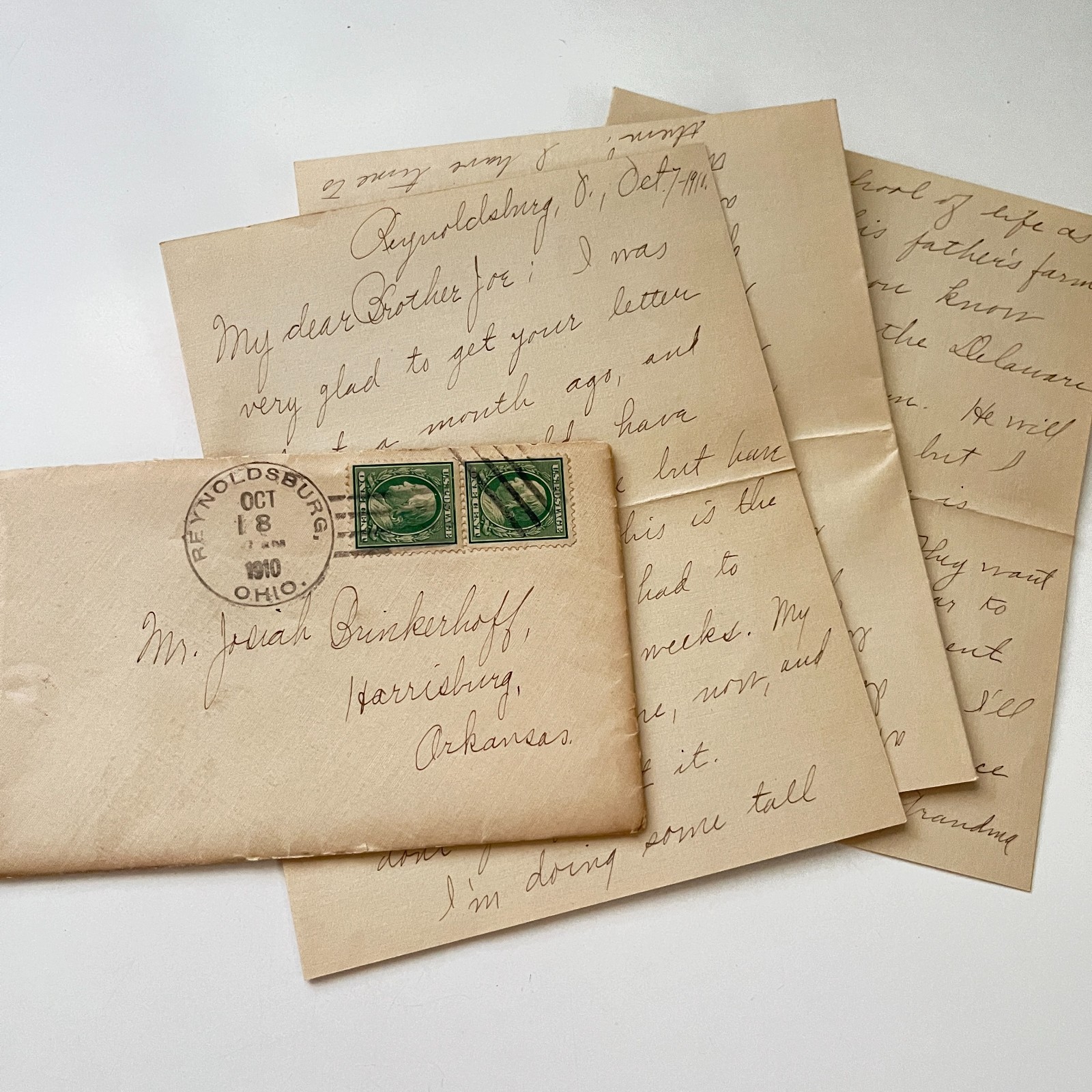 Mr. J Brinkerdoff Harrisburg AR 1910 Vintage Handwritten Letter & Envelope TH3-4 Mr. J Brinkerdoff Harrisburg AR 1910 Vintage Handwritten Letter & Envelope TH3-4