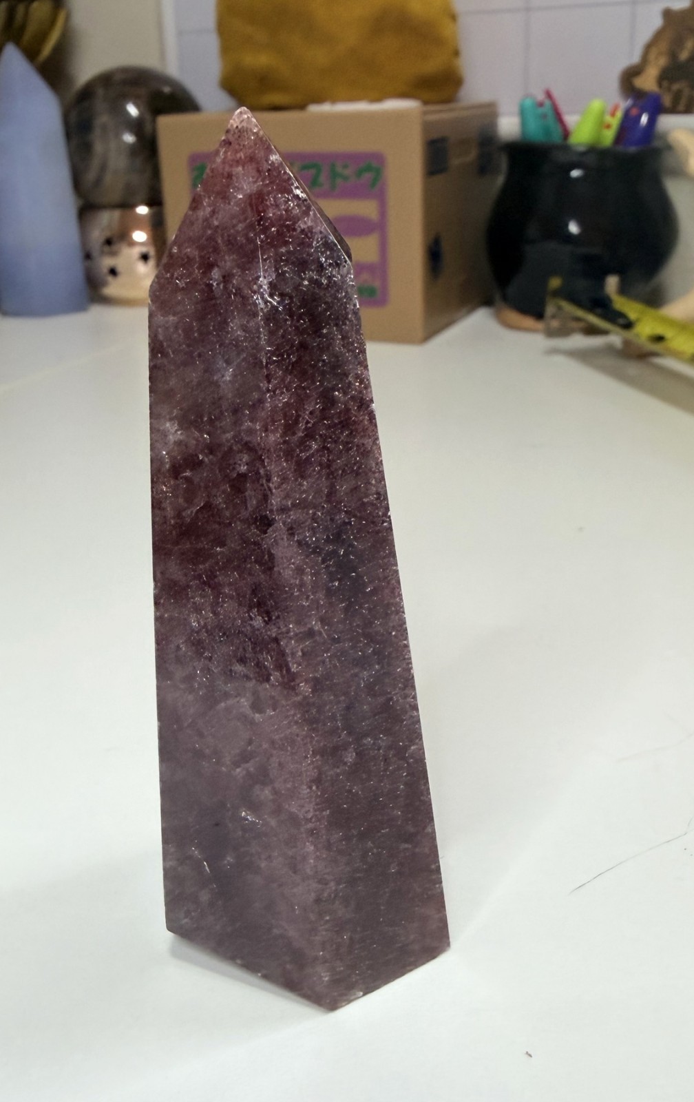 Strawberry Quartz Tower Polished Sparkly Pink Red Crystal Point 148g 3.6in