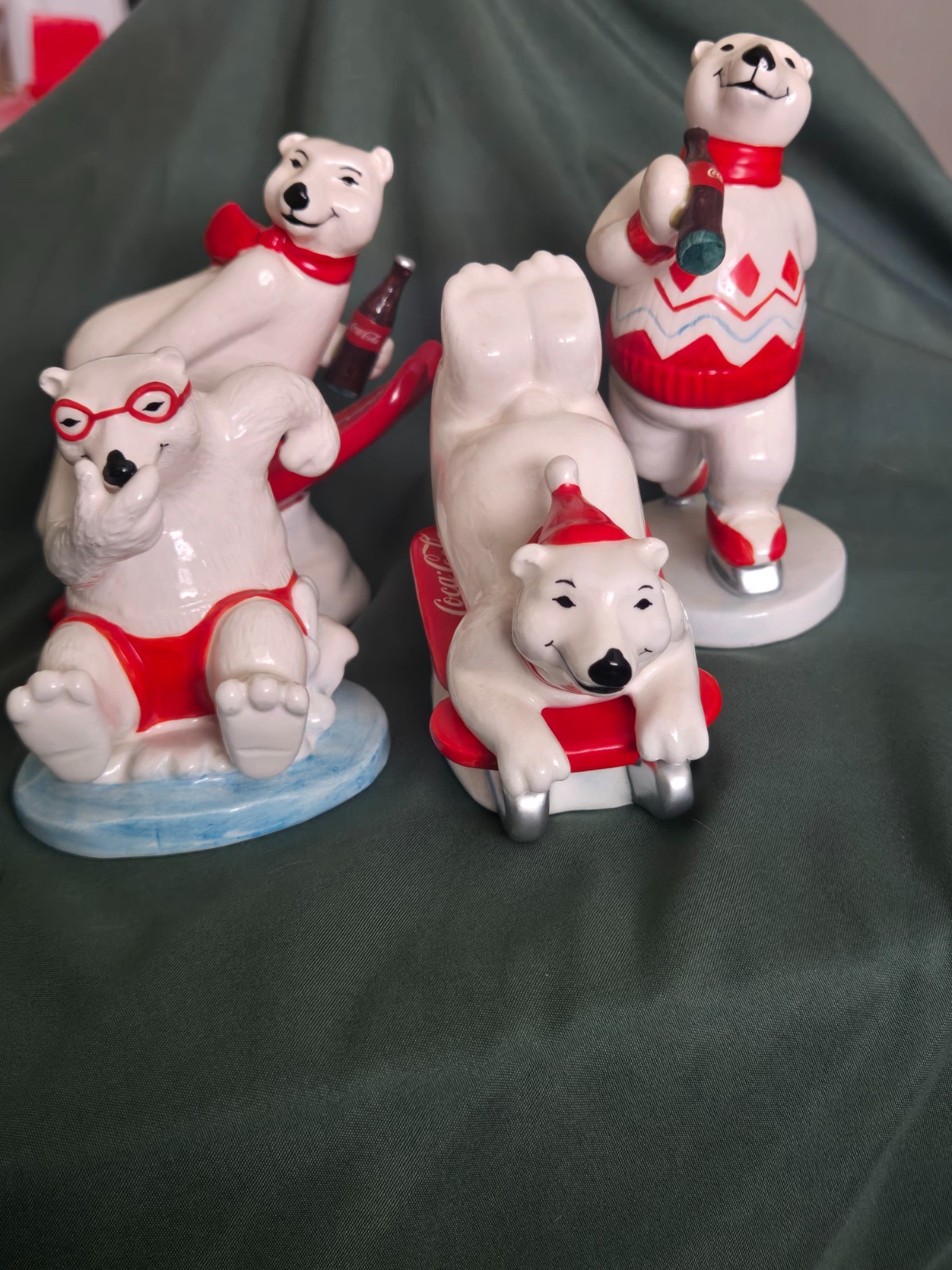 Vintage 90's Coca Cola Polar Bear ceramic figurines 4pc set
