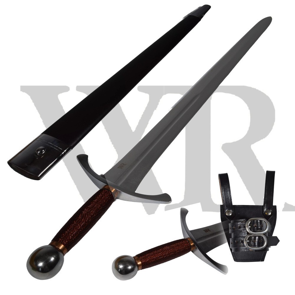 Archer Sword Replica 15th Century Full Tang 1065 Steel Brass Pommel + Scabbard