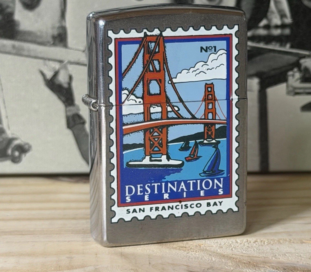 Vintage 2000 San Francisco Bay Stamp Destination Series Zippo Chrome Lighter NEW