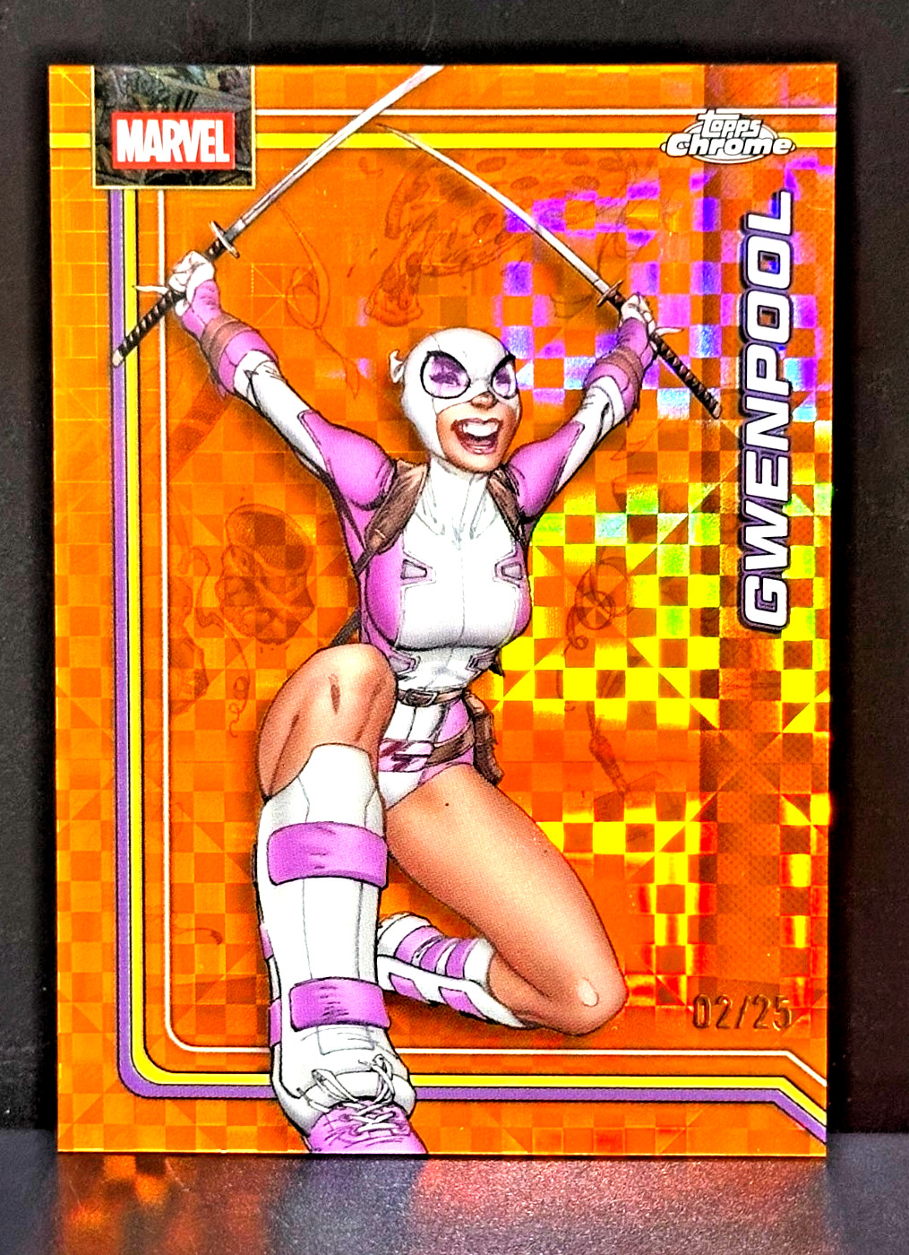 2025 TOPPS CHROME MARVEL COMICS GWENPOOL 121 ORANGE X-FRACTOR SSP 2/25 EARTH 616