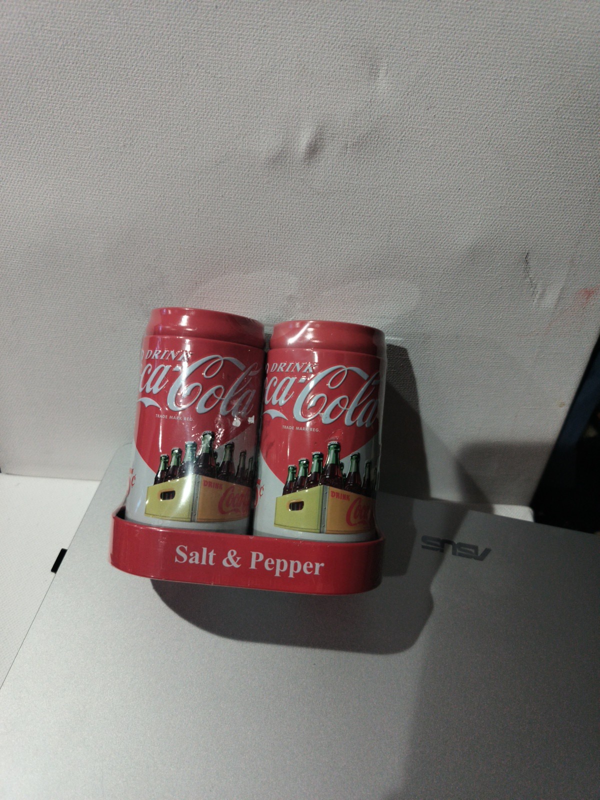 Coca Cola Salt and Pepper Set with Holder, Red Sealed