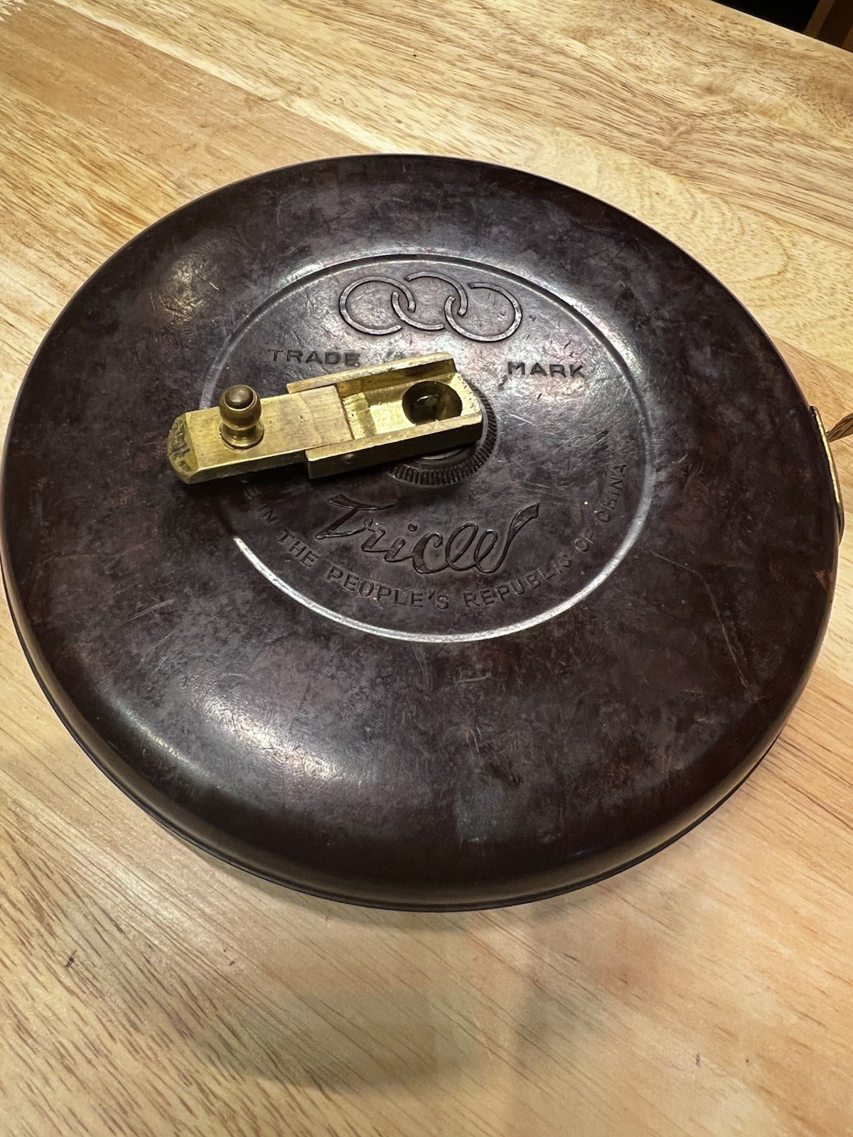 Vintage Tricle 100ft 30m Measuring Tape Bakelite Tortoiseshell Case Brass Winder
