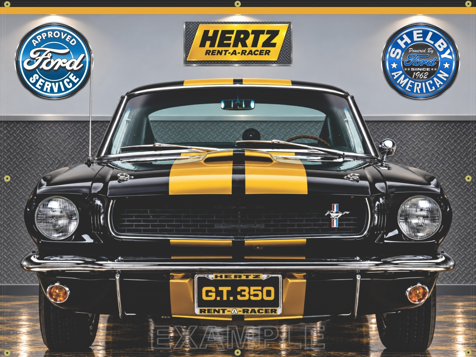1966 FORD SHELBY MUSTANG GT350H HERTZ FRONT GARAGE SCENE BANNER MURAL PICK SIZE