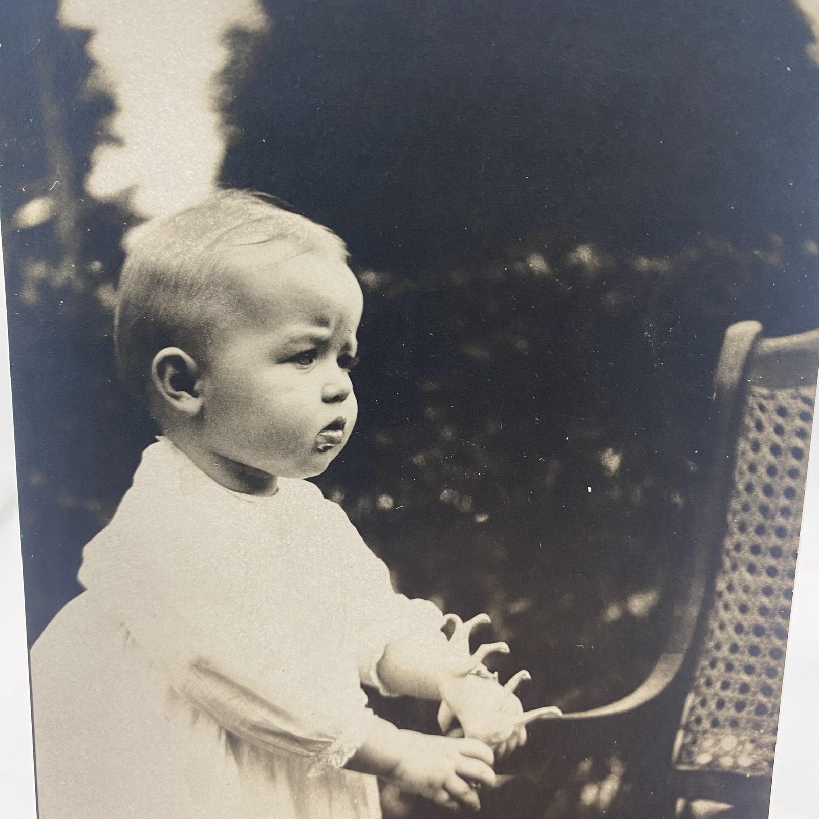 Vintage C1910s Baby Dress Wicker Chair RPPC Real Photo Postcard AZO 3.5x5.5