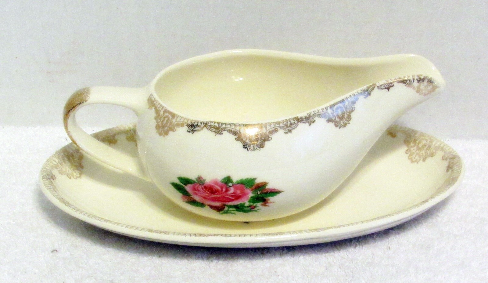 Vintage Paden City Pottery American Rose Gravy Boat With Plate