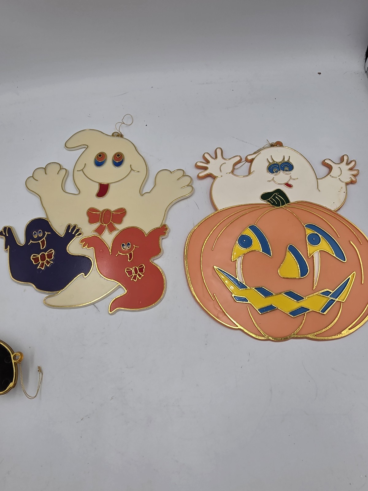 Vintage 80s 90s Goofy Ghosts & Pumpkin Plastic Window Hangings