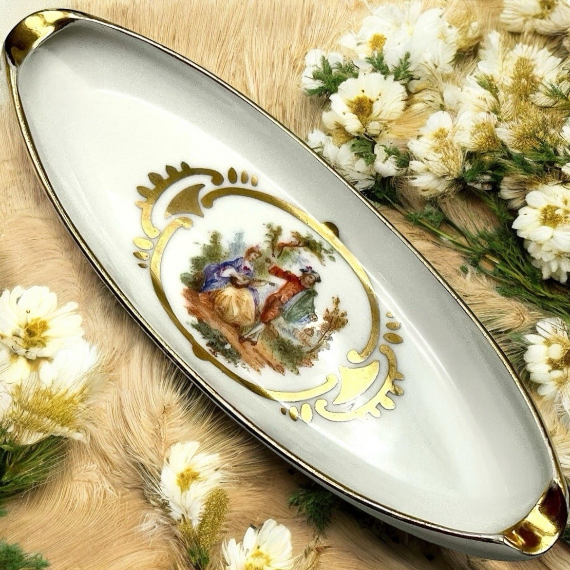 Vintage AJC COURTING COUPLE Porcelain Ashtray Pin Dish Trinkets France🔥SALE🔥