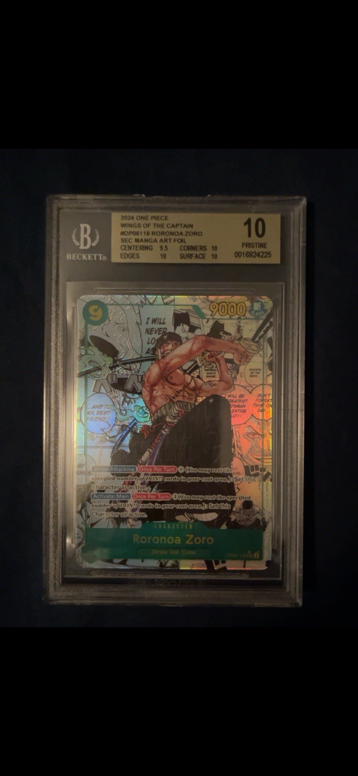 2024 One Piece OP06-118 Roronoa Zoro Manga Alt Art BGS 10 Pristine English 2024 One Piece OP06-118 Roronoa Zoro Manga Alt Art BGS 10 Pristine English