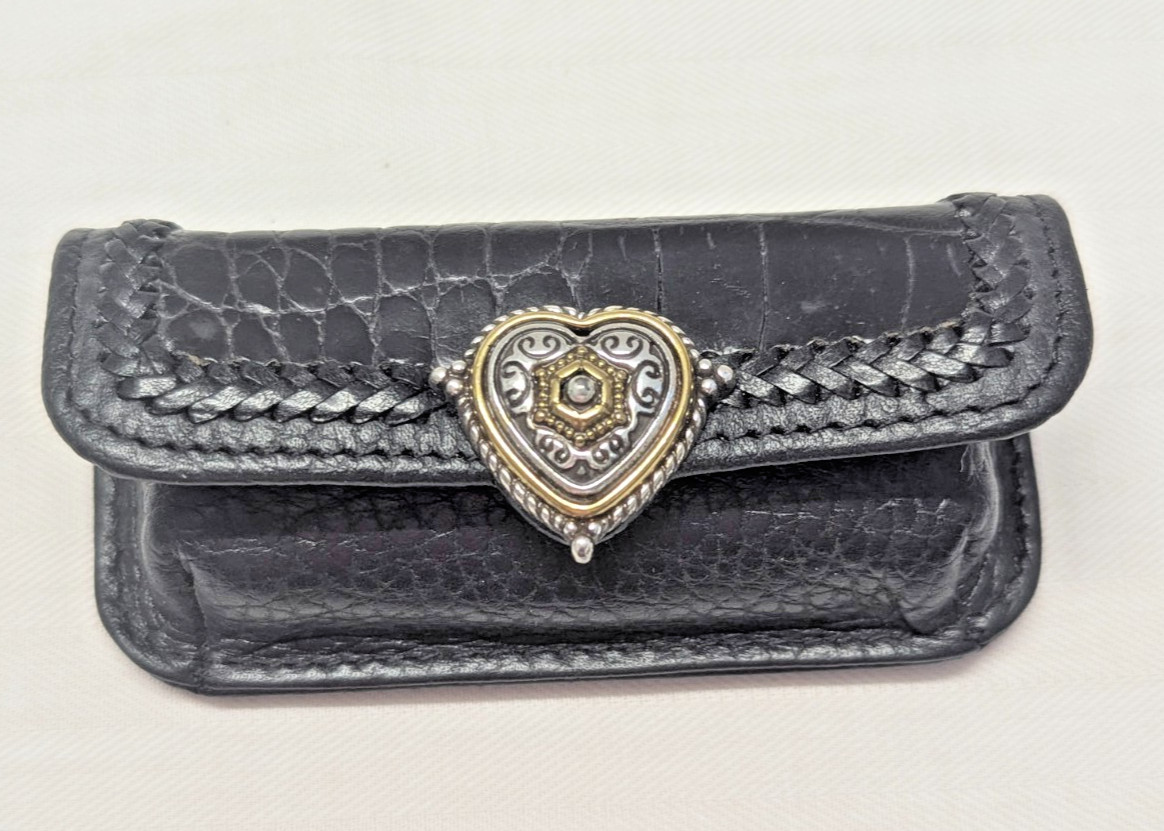 Vintage Brighton Black Leather Embossed Croc Lipstick Case with Mirror