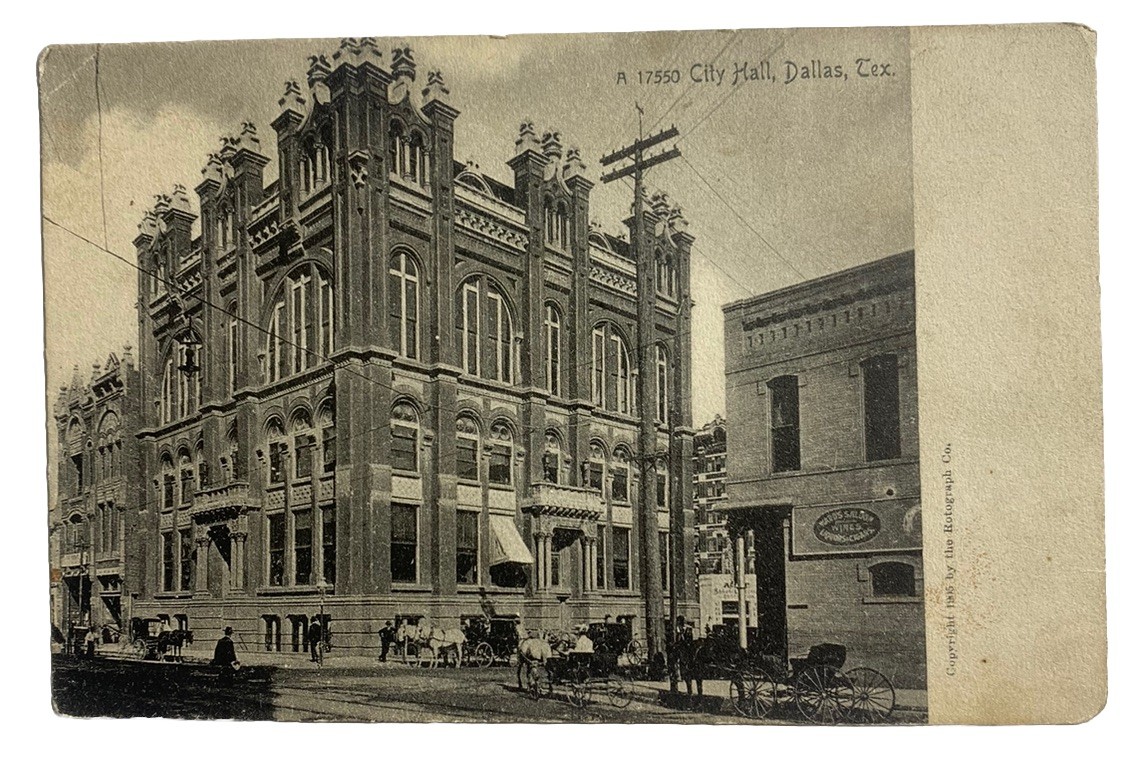 City Hall Horse & Buggy Street Scene ~ Dallas Texas TX ~ Antique 1900s Postcard