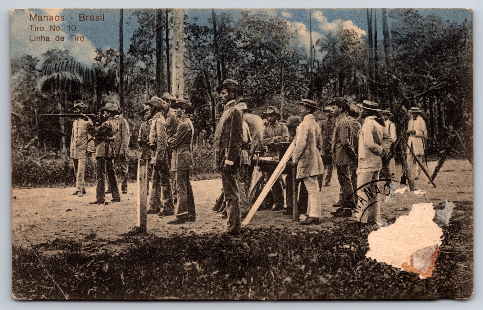 Shooting Line Manaus Brazil Military Scene c1910 Postcard