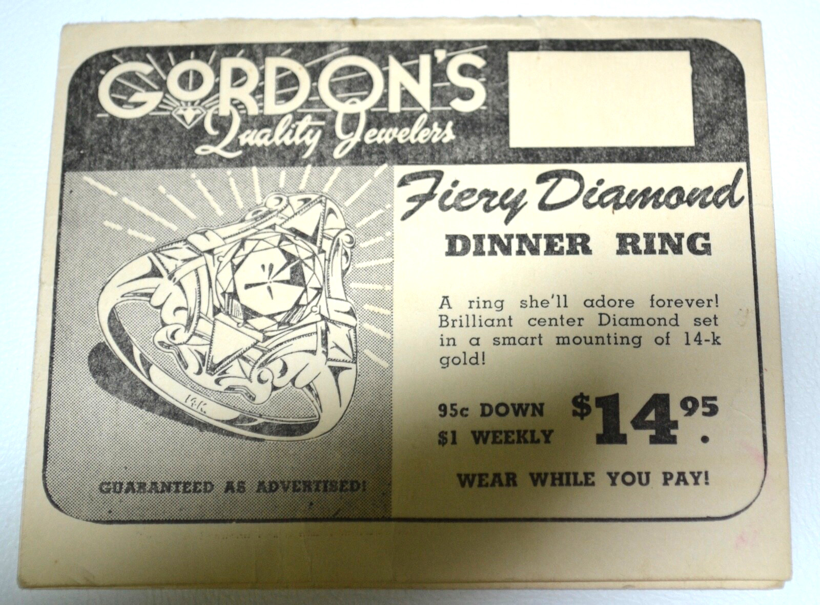 1950s Vintage Gordon\'s Quality Jewelers Receipt and Payment Book