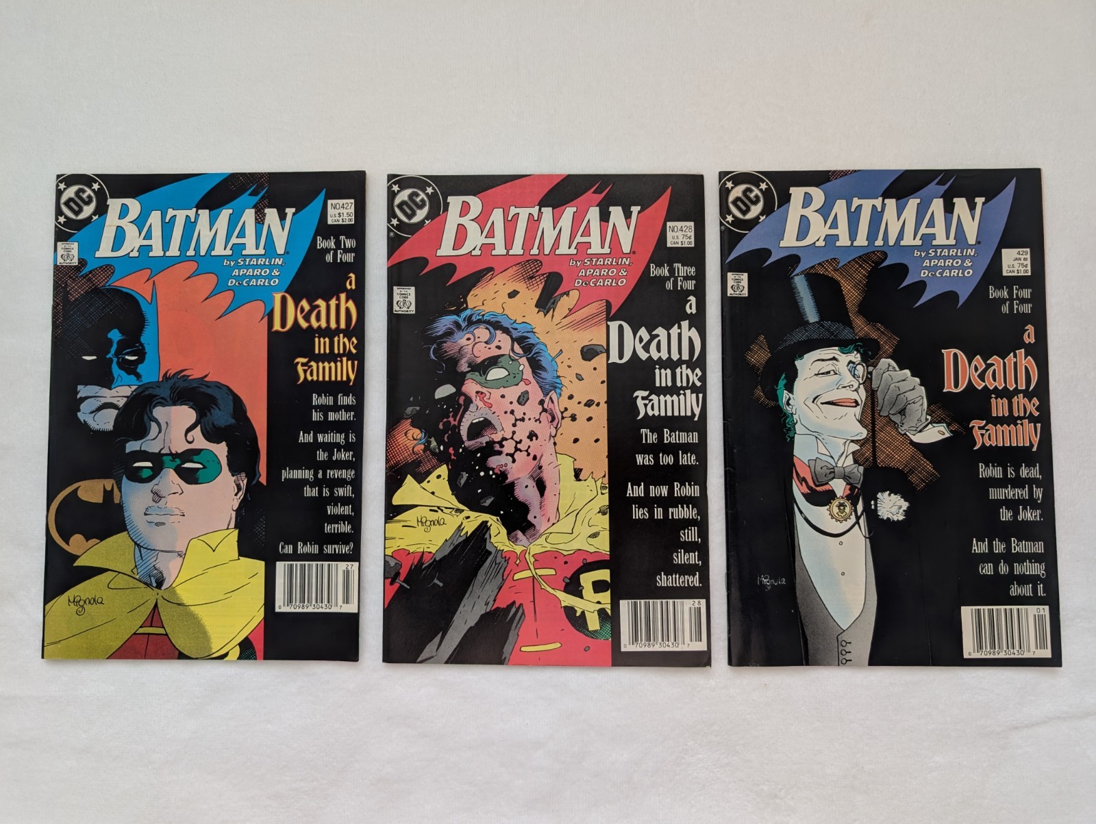 VGUC DC Batman #427 #428 #429 Newsstand Lot ‘A Death In The Family’, 