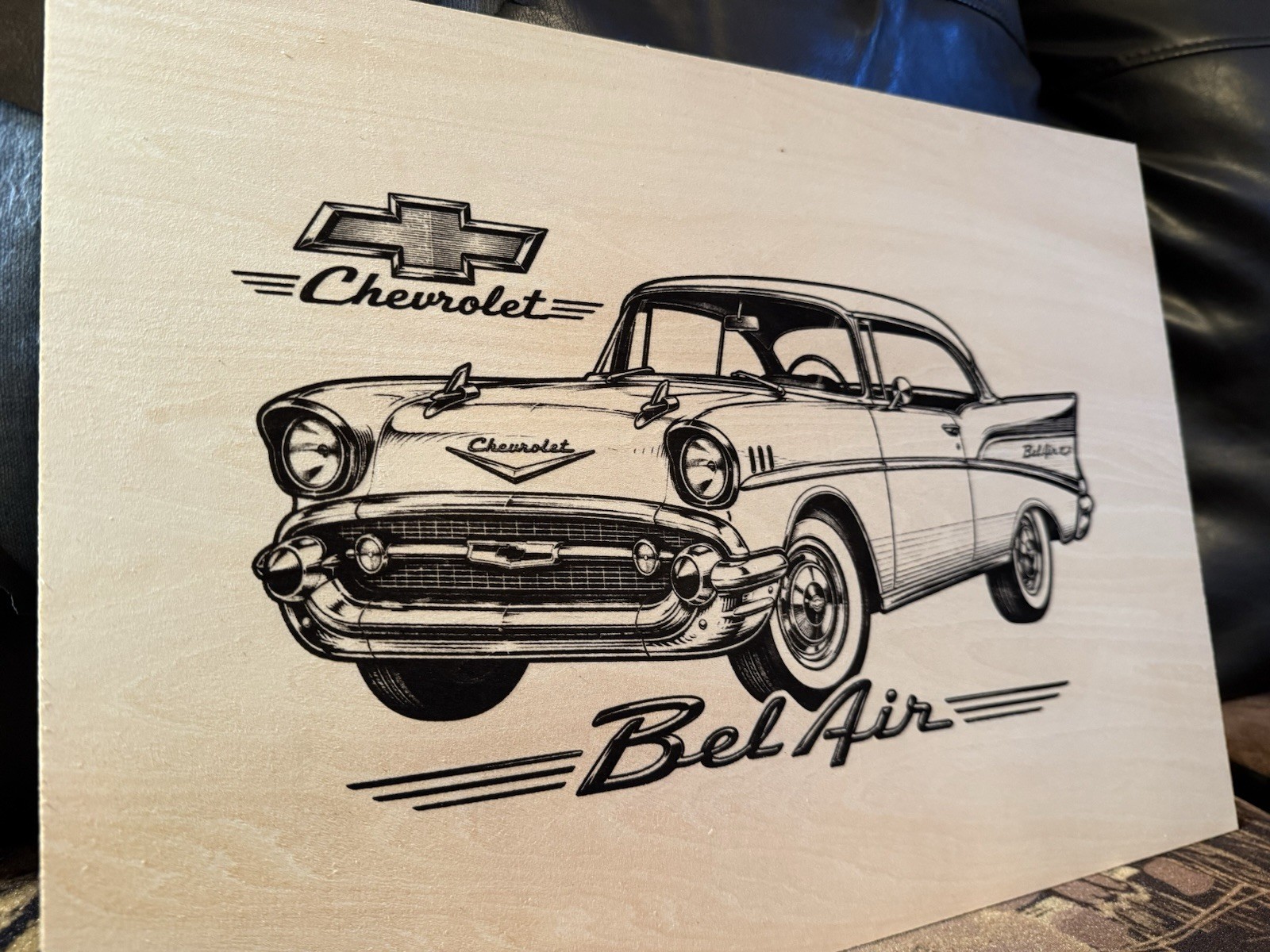 Laser Engraved Wood Chevrolet Bel-Air Belair Classic Car Art Decor Wall Hanging