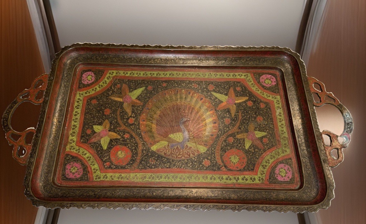 Vintage Hand-Etched & Hand Painted Brass Peacock Tray India 1960’s Boho Vintage Hand-Etched & Hand Painted Brass Peacock Tray India 1960’s Boho