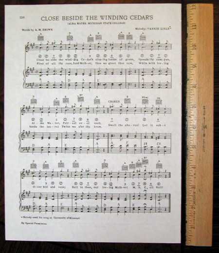 MICHIGAN STATE UNIVERSITY Vtg Song Sheet 1938 