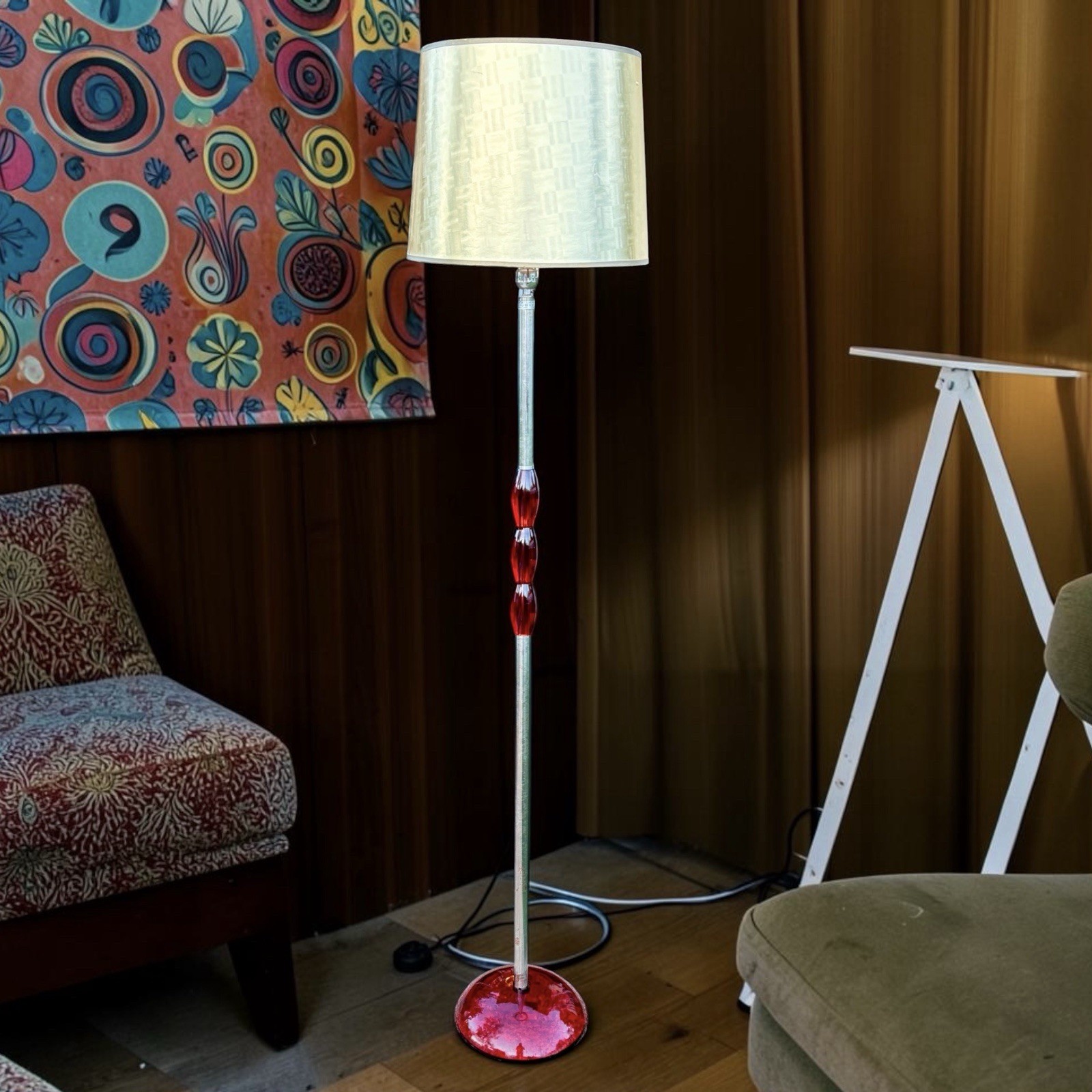 Vintage Style Space Age Floor Lamp Red Lucite Acrylic Chrome Mid Century MCM 60” Vintage Style Space Age Floor Lamp Red Lucite Acrylic Chrome Mid Century MCM 60”