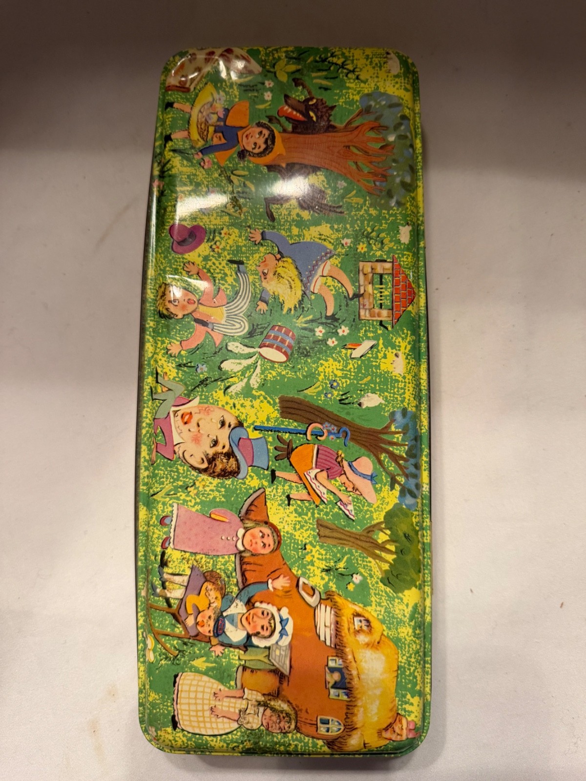 MCM Nursery Rhymes vintage pencil tin Mother Goose Humpty 