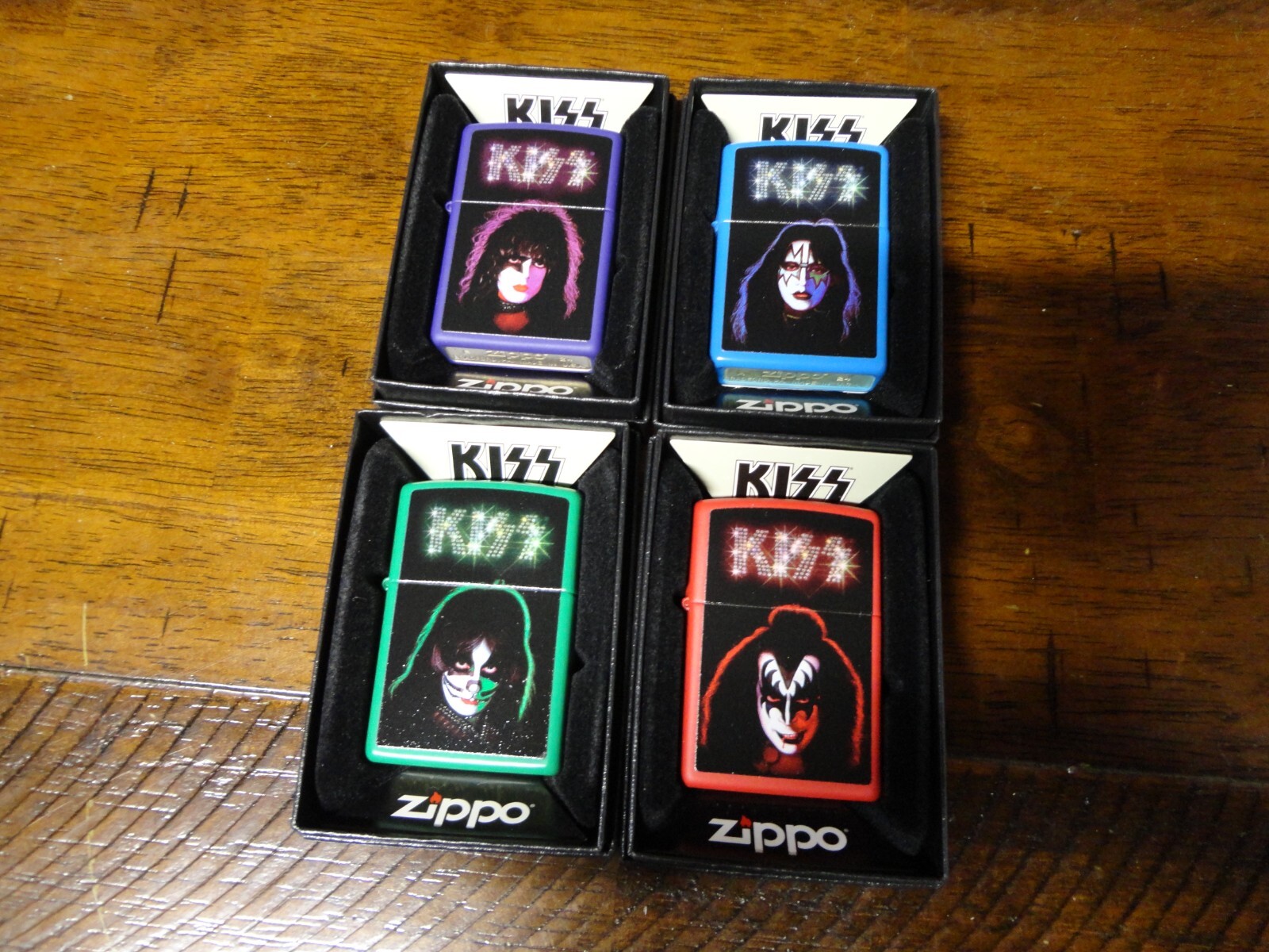 4 PIECE SET KISS DEMON STARCHILD CATMAN SPACE ACE ZIPPO LIGHTERS MINT IN BOXES 4 PIECE SET KISS DEMON STARCHILD CATMAN SPACE ACE ZIPPO LIGHTERS MINT IN BOXES
