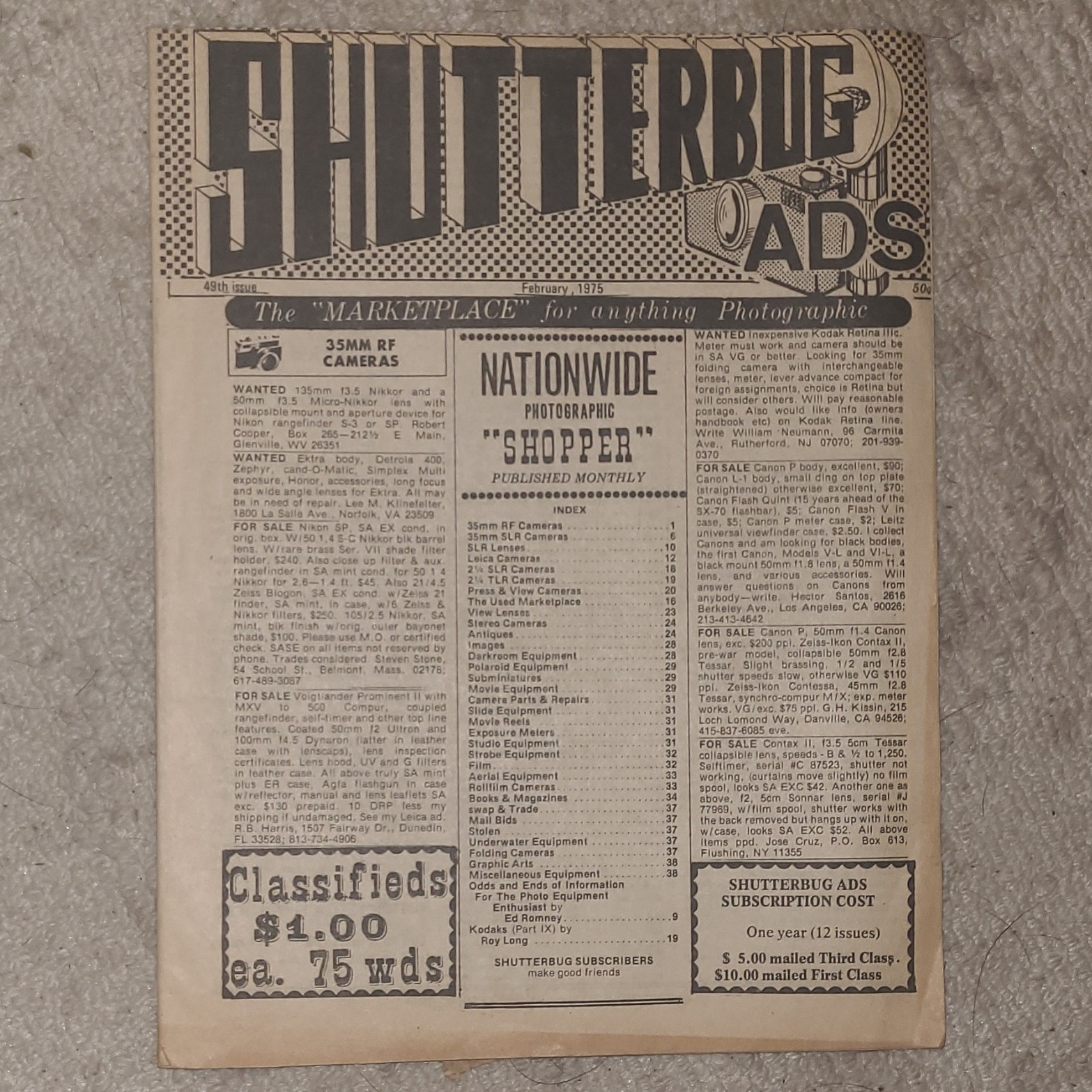 Shutterbug Ads Nationwide Photographic Shopper February 1975 49th Issue