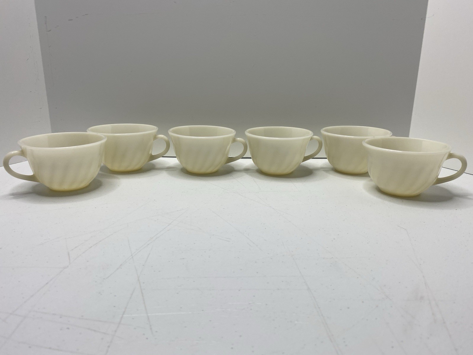 VTG 1950\'s Fire King Swirl White/Ivory Set (2) Tea/Coffee Cups Opalescent VTG 1950\'s Fire King Swirl White/Ivory Set (2) Tea/Coffee Cups Opalescent