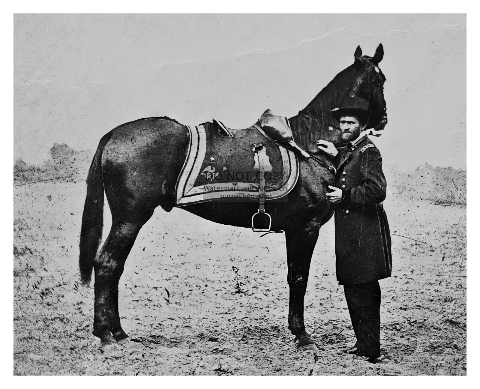PRESIDENT ULYSSES S. GRANT WITH HIS HORSE CIVIL WAR 8X10 B&W PHOTO