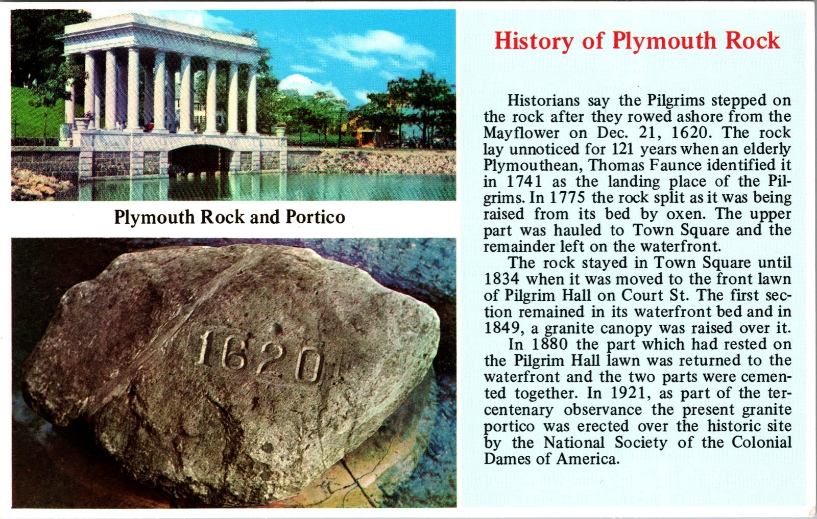 Plymouth Rock and Portico Plymouth Massachusetts Chrome Postcard