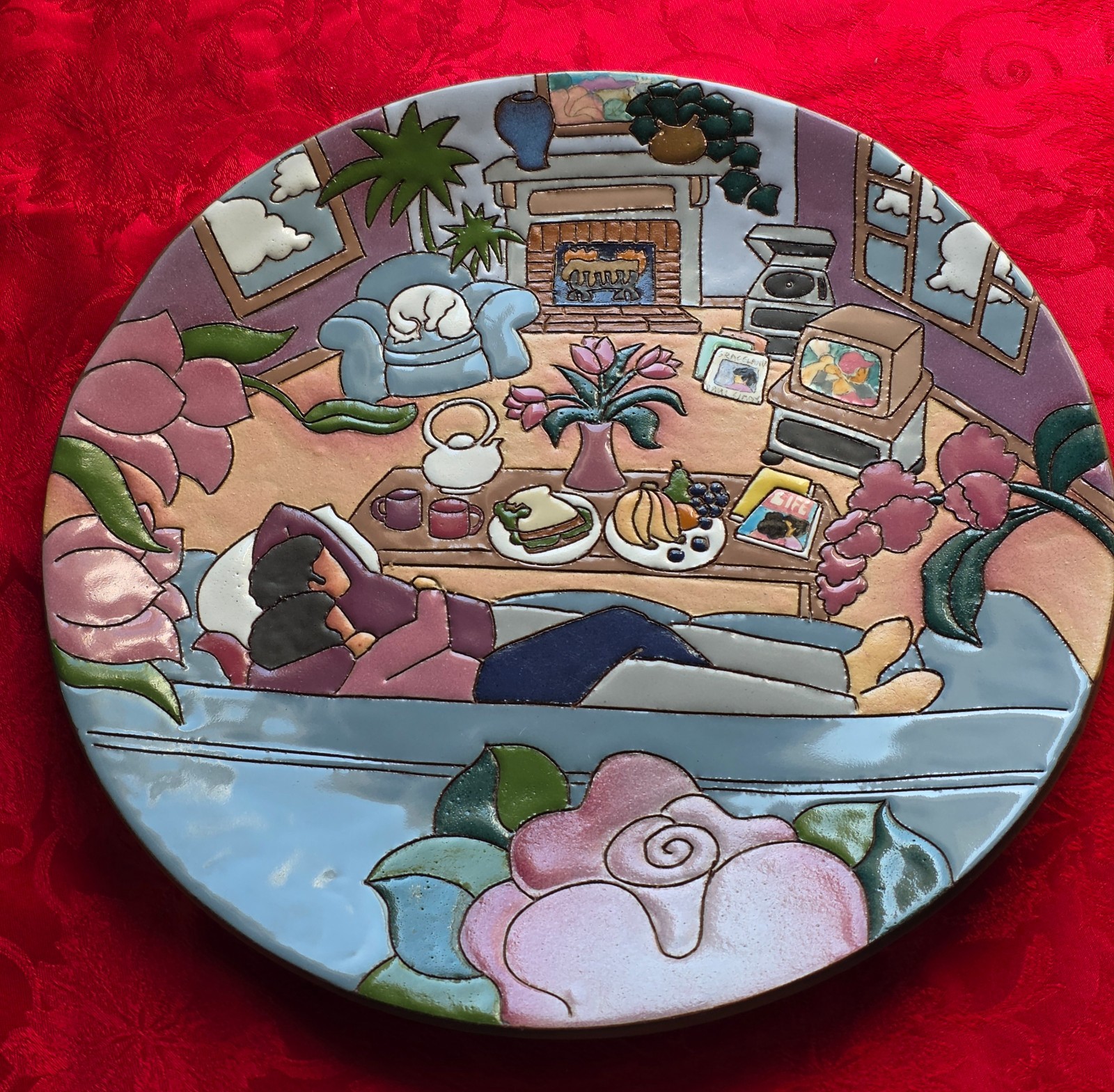 Judy Miller Lounging Couple Pottery Plate 13.25 Judy Miller Lounging Couple Pottery Plate 13.25